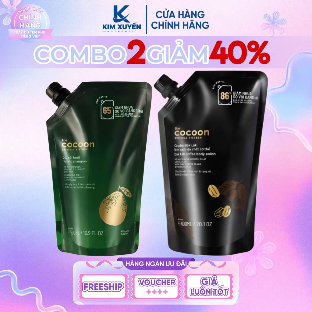 [ COMBO 2 ]  Dầu gội bưởi Cocoon 500ml - Ttbc cà phê đắk lắk 600ML