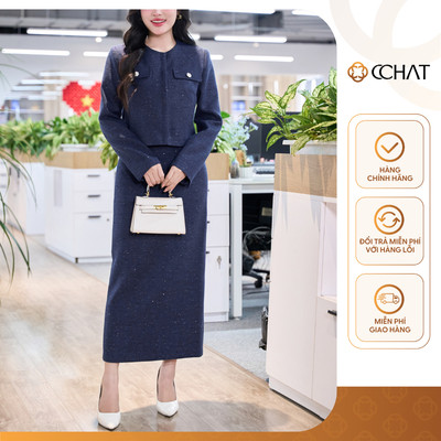 Set Đồ Nữ 𝐂𝐂𝐇𝐀𝐓 Dáng Suông Jade Có Đệm Vai Chất Liệu Dạ Tweed Cao Cấp 25BDZ9024ST