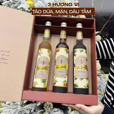 Set 3 chai nước trái cây lên men FerValley CiCi Thượng Đỉnh Yến vị táo dứa, dâu tằm, mận chai 510ml Set quà tặng