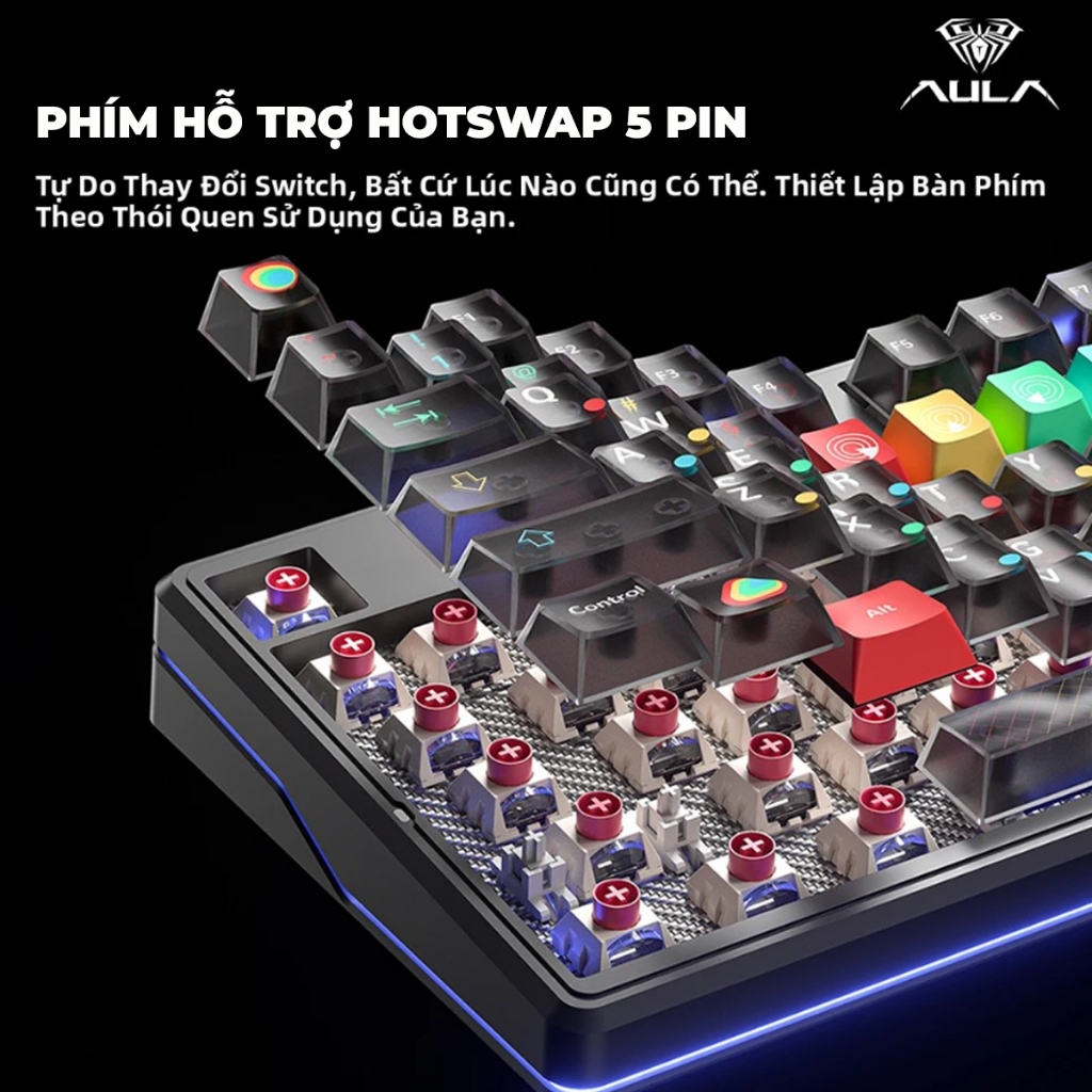 Bàn Phím Cơ 3 Mode AULA F87 PRO V2 Pin 10.000mAh Không Dây Mạch Xuôi Hotswap Kết Nối Bluetooth USB 2.4G | BigBuy360 - bigbuy360.vn