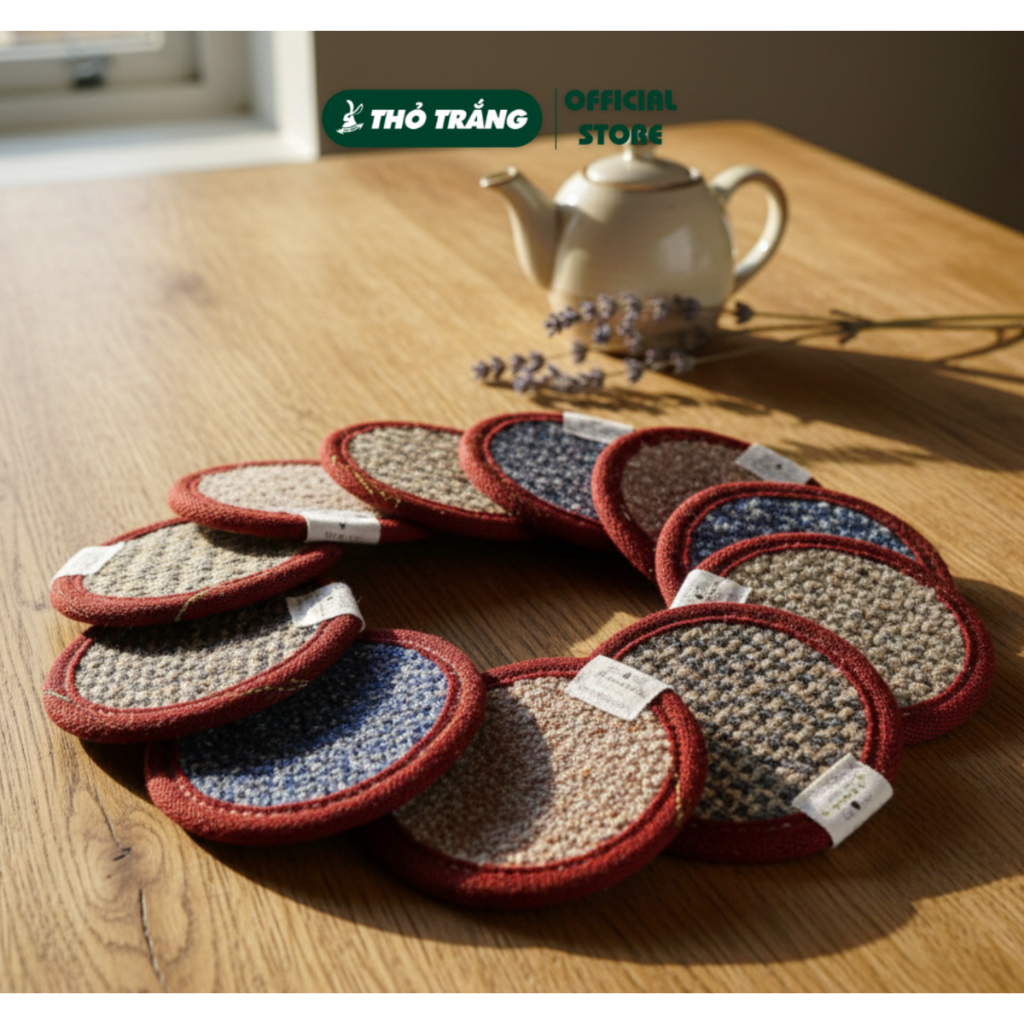 Combo 10 Đế lót ly vải nỉ siêu thấm hút loại tròn và vuông