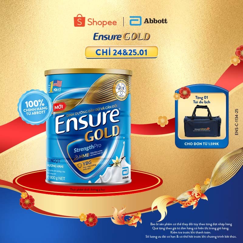 Sữa bột Ensure Gold Abbott hương vani ít ngọt 800g