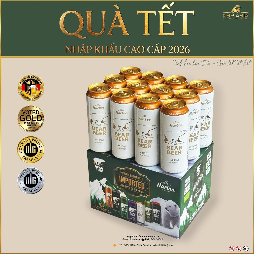 [ BIA NHẬP KHẨU  ] Bia Gấu Harboe Bear Beer Wheat 5% Hộp 12 Lon 500ml
