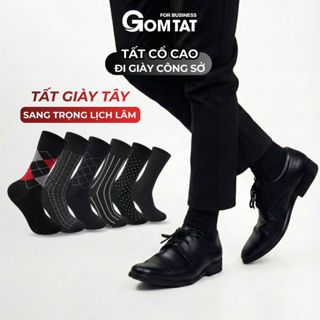 Tất vớ nam cổ cao đi giày tây công sở GOMTAT mẫu gân chìm màu đen cao cấp, hút ẩm thoáng khí, mềm mại êm chân - LUX