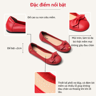 Giày Búp Bê Da Thật Đế Bệt Siêu Êm Gắn Nơ Pixie X424