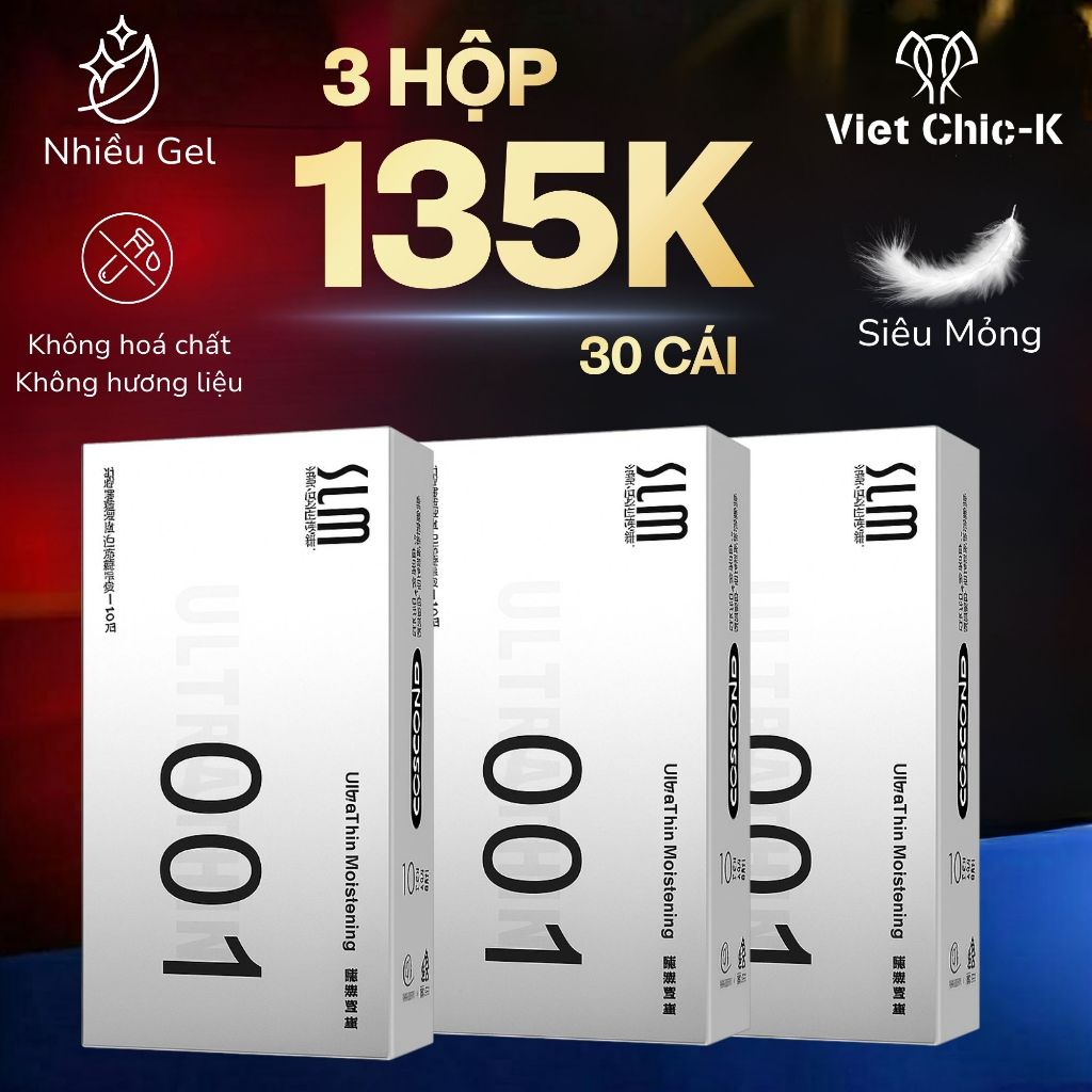 Bao cao su siêu mỏng  001 SLM nhiều gel bôi trơn,chân thật,an toàn size 52mm 10 BCS/hộp