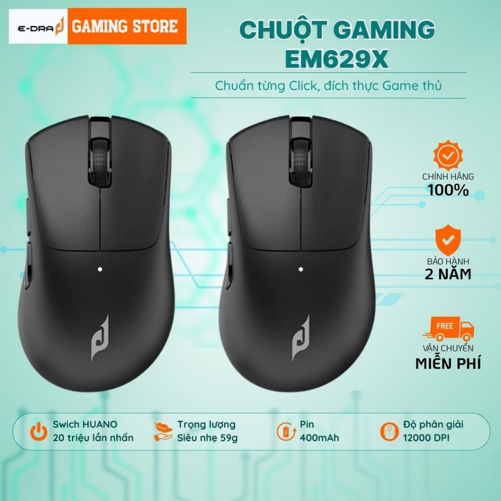 Chuột Gaming Edra EM629X không dây Triple Mode USB + 2.4Ghz + Bluetooth - Bảo Hành 24 tháng