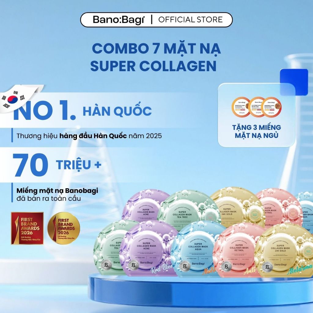 [Tặng 3 Miếng Mặt Nạ Ngủ] COMBO 7 Mặt Nạ BANOBAGI Super Collagen Dưỡng Da Giúp Cấp Ẩm, Cải Thiện Làn