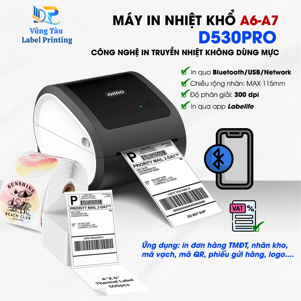 Máy In Nhãn AIMO D530 PRO - In Đơn Sàn TMDT Từ Điện Thoại, Máy Tính Bảng Hoặc Từ Máy Tính