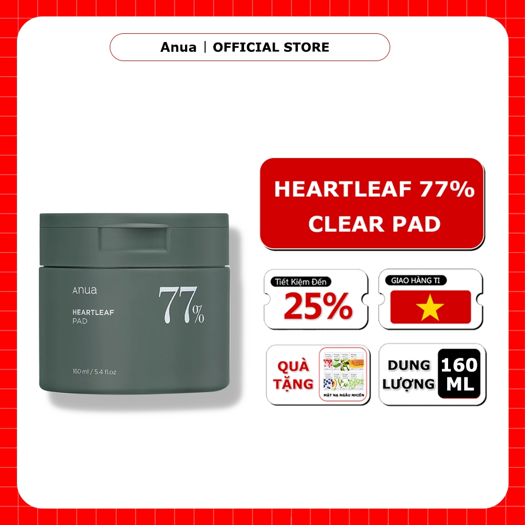 Toner pad làm dịu da giảm mụn Anua77 Heartleaf Toner pad Chăm Sóc Da khô, Đóm đỏ Da không đều màu