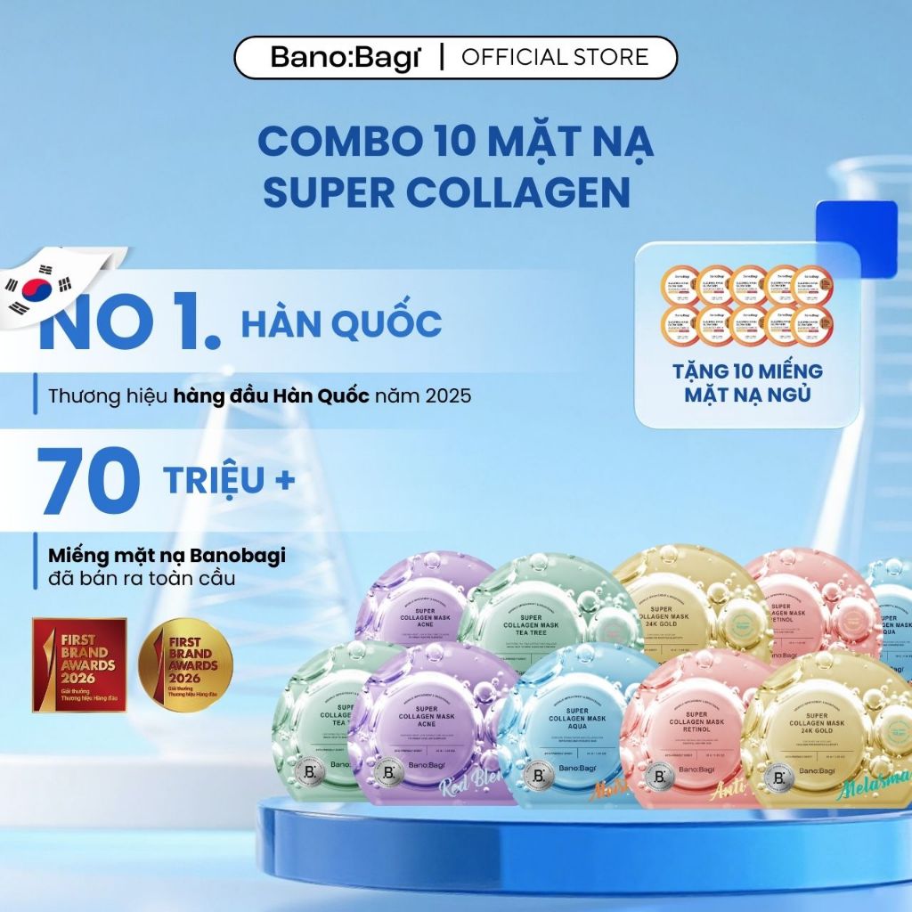 [Tặng 10 Miếng Mặt Nạ Ngủ] COMBO 10 Miếng Mặt Nạ BANOBAGI Super Collagen Hỗ Trợ Dưỡng Ẩm, Dưỡng Da 3