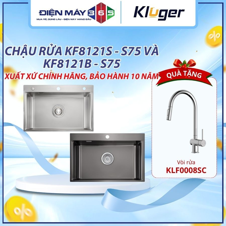 Chậu rửa bát Kluger KF8121S - S75 và KF8121B - S75 Bề mặt Brushed đánh bóng, dễ vệ sinh – DNH