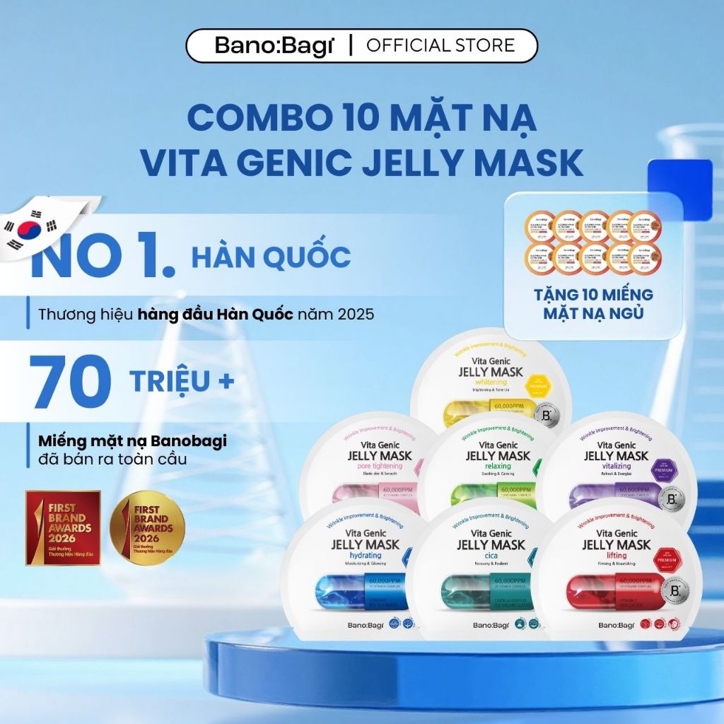 [Tặng 10 Miếng Mặt Nạ Ngủ] COMBO 10 Mặt Nạ BANOBAGI Jelly Mask Hỗ Trợ Dưỡng Ẩm, Cải Thiện Làn Da 30m