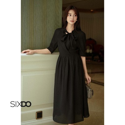 Đầm tơ organza dáng xòe tay lửng đen SIXDO (Black Organza Flared Dress)