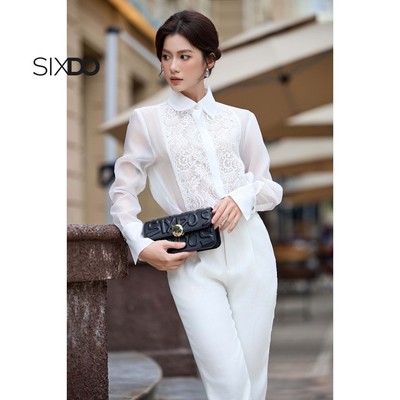 Áo sơ mi trắng tơ organza phối ren SIXDO (White Organza Shirt)
