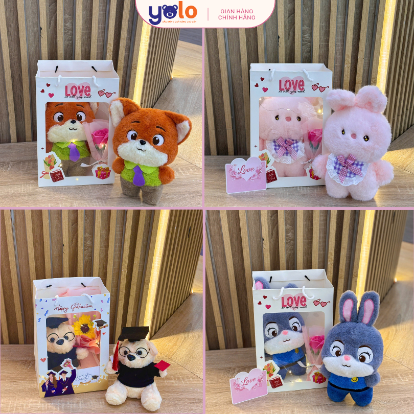 Sét quà ST1 gấu bông siêu dễ thươn trong túi . quà tặng, tốt nghiệp bao gồm gấu+ hoa+túi+ đèn+thiệp 