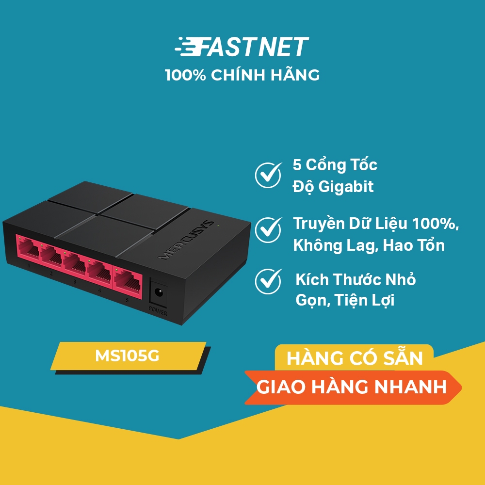 Switch Để Bàn MERCUSYS MS105G – 5 Cổng Gigabit 10/100/1000Mbps