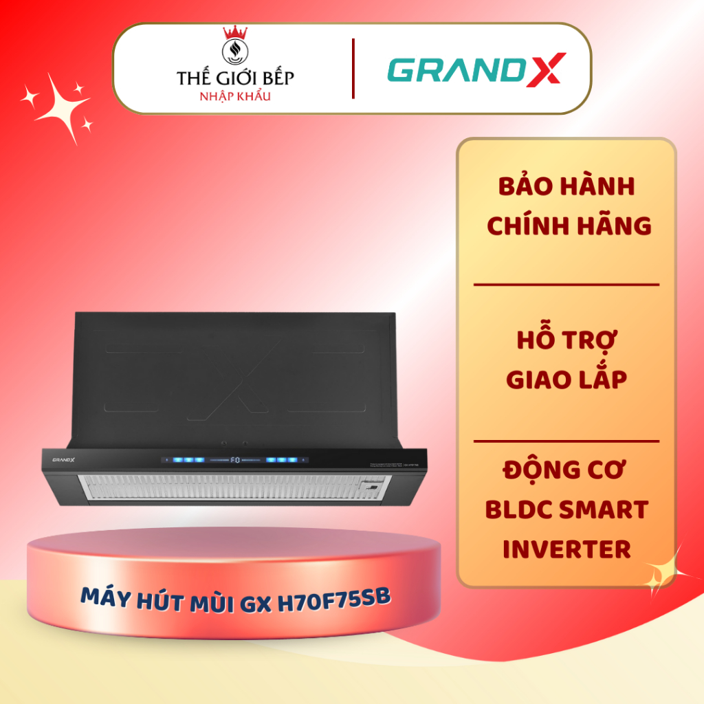 Máy Hút Mùi Âm Tủ Grandx GX H70F75B (GX H70F75SB) - Động Cơ BLDC Êm Ái, Cảm Ứng 5 Tốc Độ, Booster