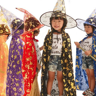 Combo Mũ + Áo choàng, Áo choàng phù thủy 80cm hoá trang Haloween  cho bé trai, bé gái