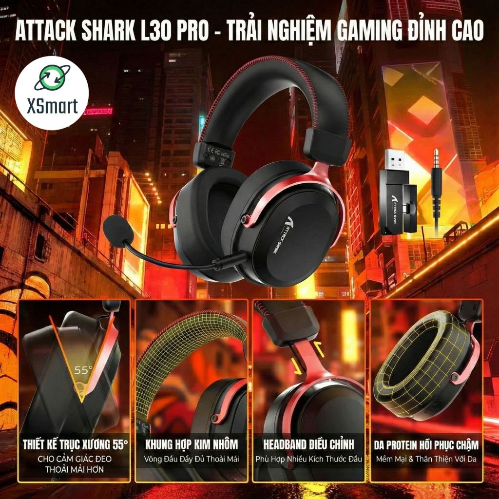 Tai Nghe Bluetooth Attack Shark L30 Pro Gaming Khung Nhôm Cao Cấp Âm Thanh Vòm 7.1 App Macro | BigBuy360 - bigbuy360.vn