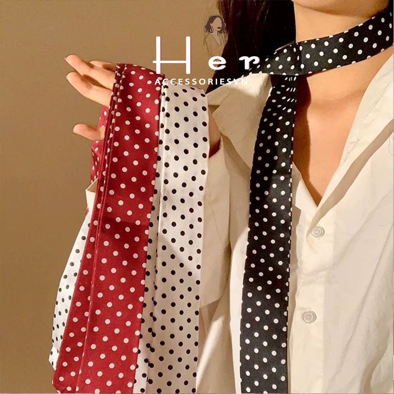 Khăn lụa quàng vai chấm bi Her Acessories, Khăn buộc túi lụa mềm mại, nơ cổ phong cách Hàn Quốc