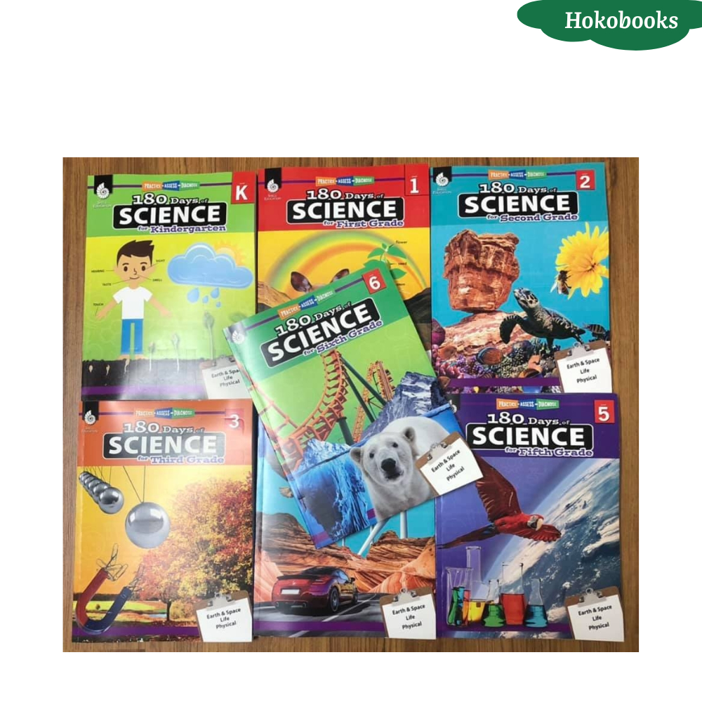 Sách - 180 Days of Science - Grade K,1,2,3,4,5,6 - In laser đẹp