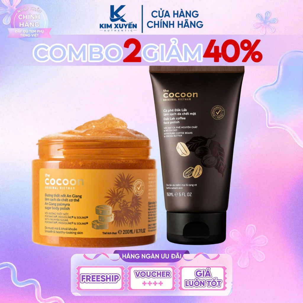[ COMBO 2 ] TTBC body Đường Thốt Nốt Cocoon 200ml -  TTBC mặt Cocoon 150ml