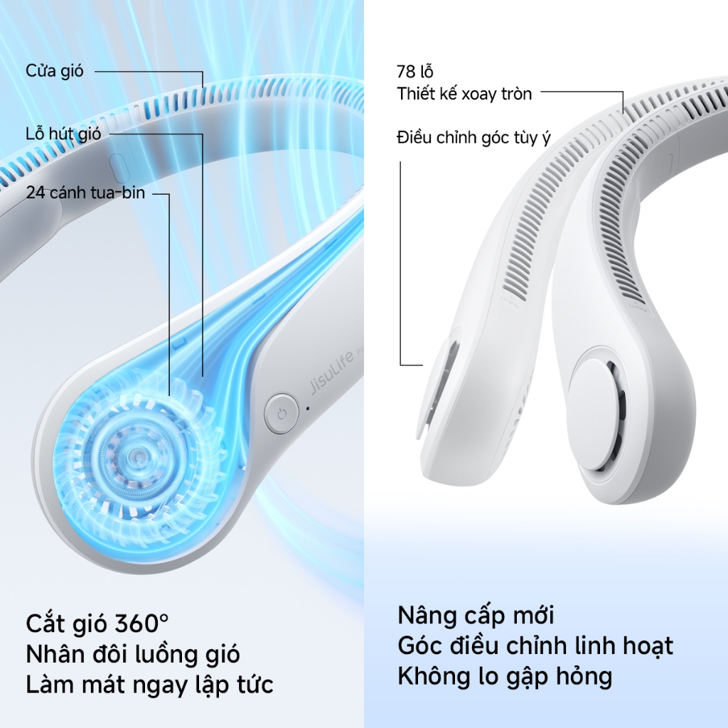 Quạt đeo cổ JisuLife 3, pin bền, 3 cấp gió, gọn nhẹ, tiện du lịch, ngoài trời, dùng hàng ngày | BigBuy360 - bigbuy360.vn