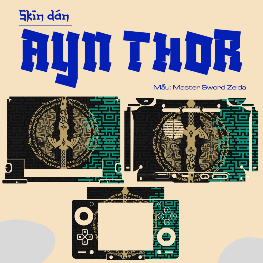 Skin dán AYN Thor mẫu Master Sword Zelda | Miếng dán Film 3M có custom theo yêu cầu