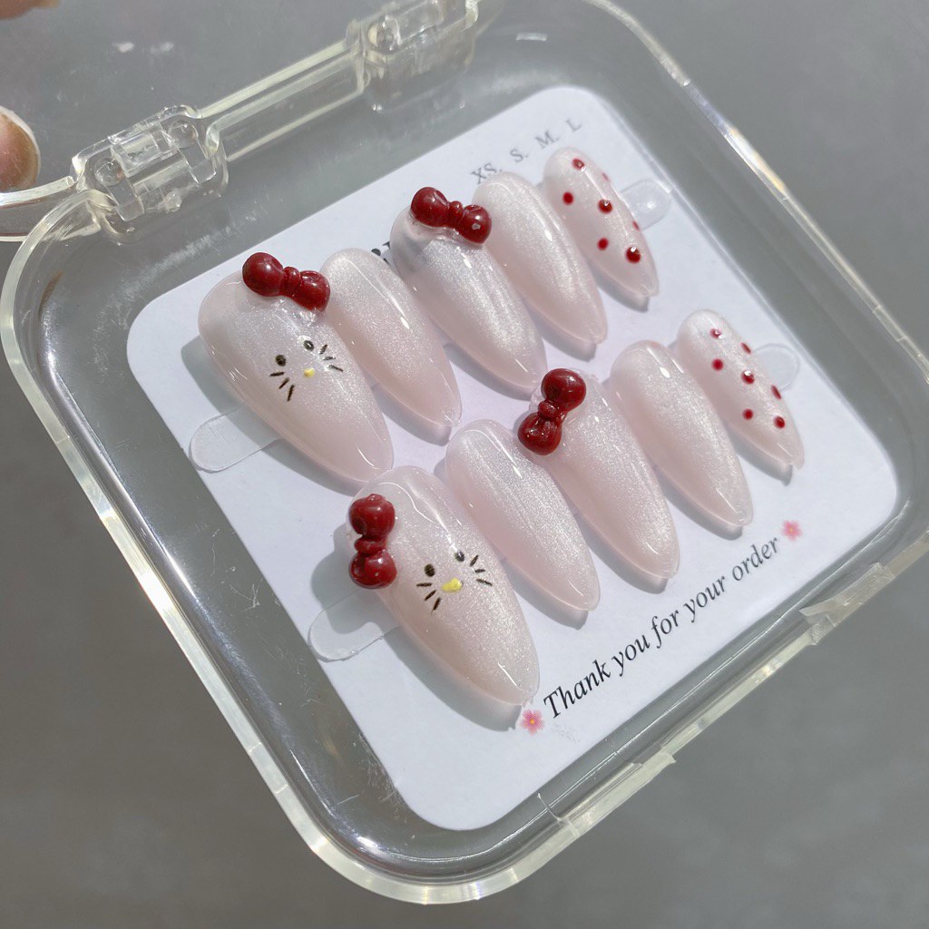 Nailbox Hello Kitty no do P10 - Tặng Kèm dũa & Keo Dán Nail