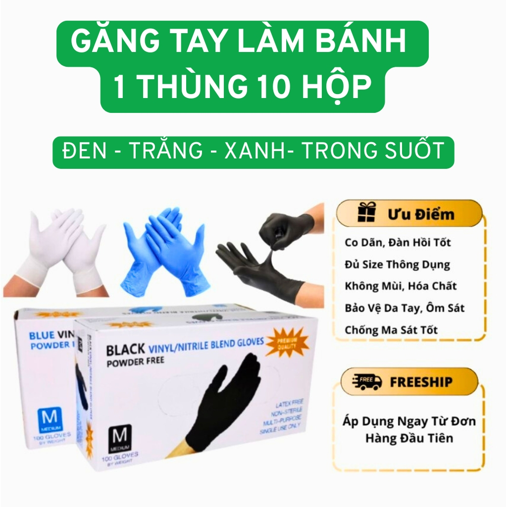 Găng Tay Làm Bánh, Găng Tay Y Tế 1 Thùng 10 Hộp, Bao Tay Y Tế