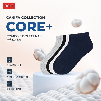 Pack 5 tất nam CANIFA cổ ngắn nam basic vải cotton thoáng khí chống hôi chân PS25 8AX25A010