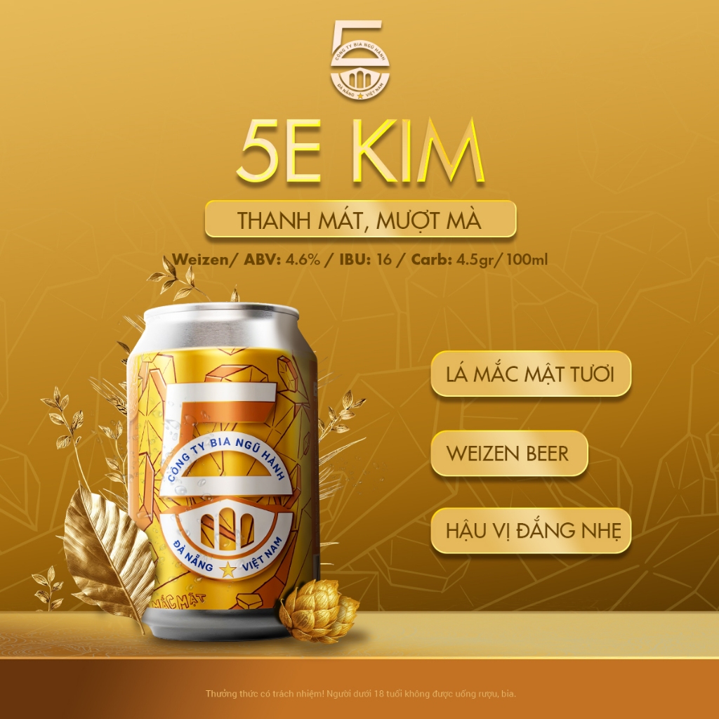 THÙNG BIA LON 5E - KIM/Weizen beer/Bia Ngũ Hành/Bia thủ công/330ml, độ cồn 4.6%/Craft beer