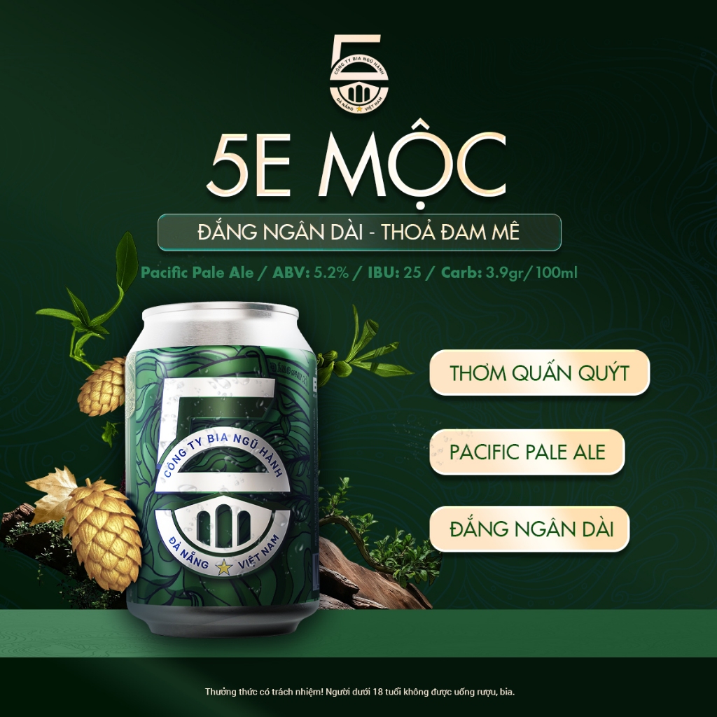 THÙNG BIA LON 5E - MỘC/Pacific Pale Ale/Bia Ngũ Hành/Bia thủ công/330ml, độ cồn 5.2%/Craft beer/
