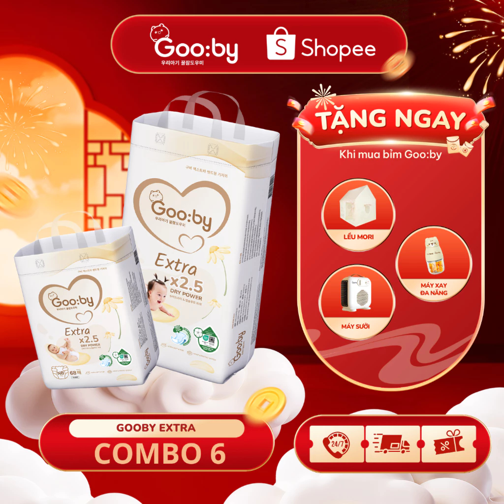 Combo 6 bịch Tã/Bỉm Gooby Extra, Gooby Premium Chính hãng, bỉm ngày, bỉm đêm - CÓ KÈM QUÀ XỊN SÒ