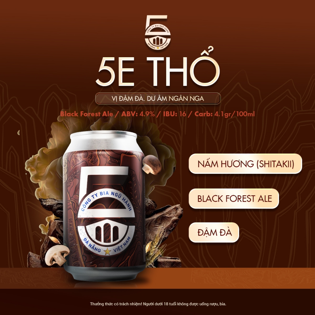 THÙNG BIA LON 5E - THỔ/Black Forest Ale/Bia Ngũ Hành/Bia thủ công/330ml, độ cồn 4.9%/Craft beer