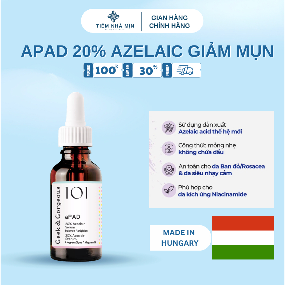 Serum Apad 20% Azelaic Geek & Gorgeous Giúp Giảm Mụn, Giảm Thâm, Kiểm Soát Dầu Hiệu Quả 30ml