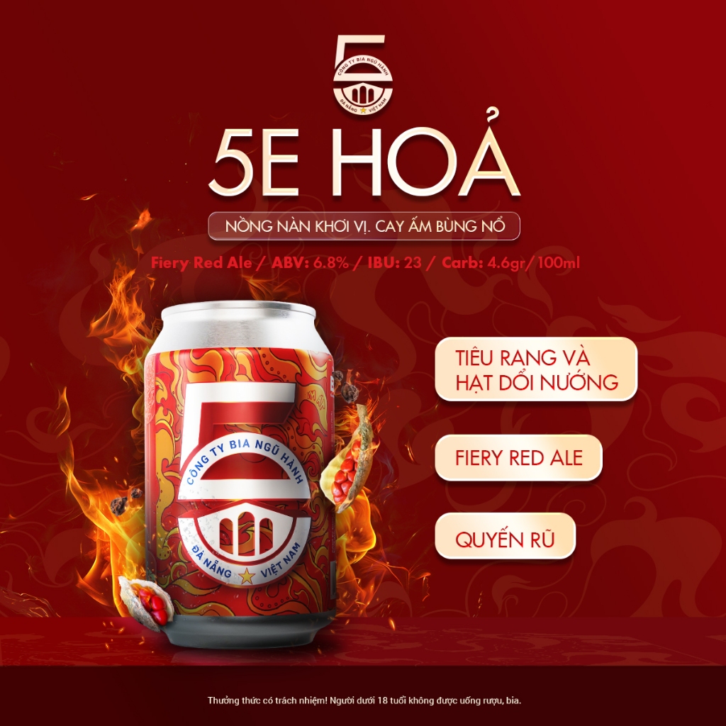 THÙNG BIA LON 5E - HỎA 330ml x 20/Fiery Red Ale/Bia Ngũ Hành/Bia thủ công/Bia lon, độ cồn 6.8%/Craft