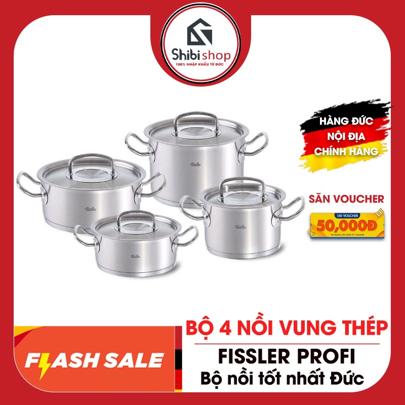 Bộ nồi Fissler Profi set 4 nồi vung inox made in Germany, dòng tốt nhất fissler, đáy cookstar, inox 