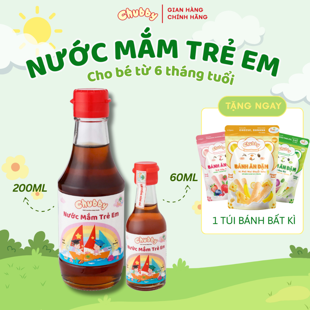 Nước mắm ăn dặm Chubby 200ml/60ml ít muối, giàu đạm, không phụ gia