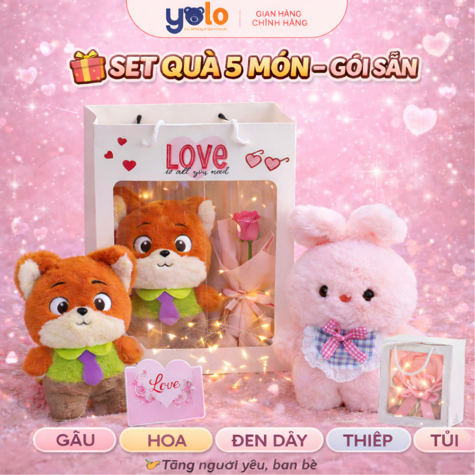 Sét quà ST1 gấu bông siêu dễ thươn trong túi . quà tặng, tốt nghiệp bao gồm gấu+ hoa+túi+ đèn+thiệp 