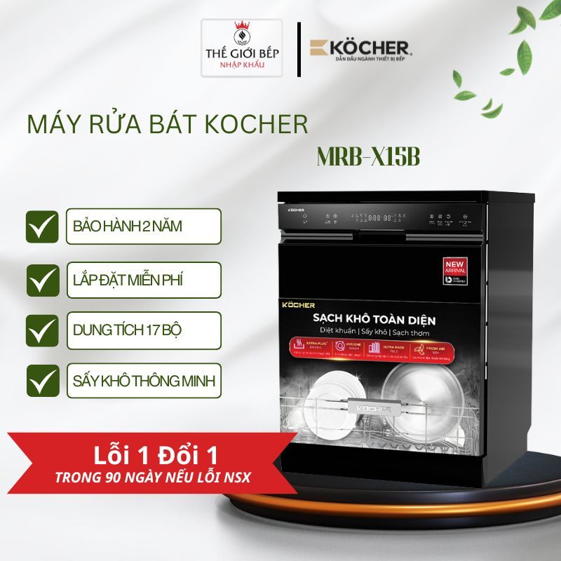 Máy rửa bát Kocher MRB-X15B – Dung tích 17 bộ – Sấy khô thông minh – Thiết kế âm độc lập