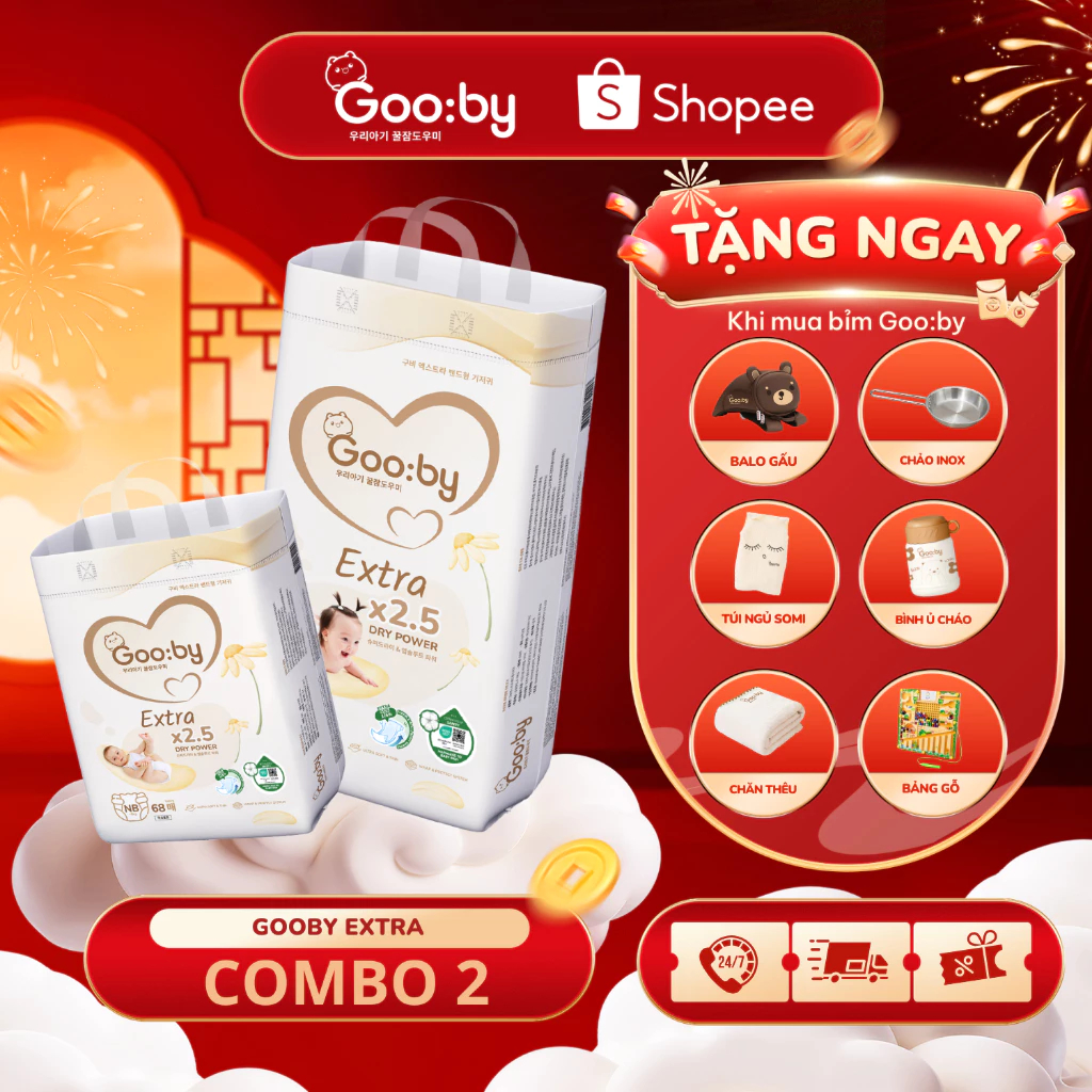 Combo 2 bịch Tã/Bỉm Gooby Extra, Gooby Premium Chính hãng, bỉm ngày, bỉm đêm - CÓ KÈM QUÀ TẶNG