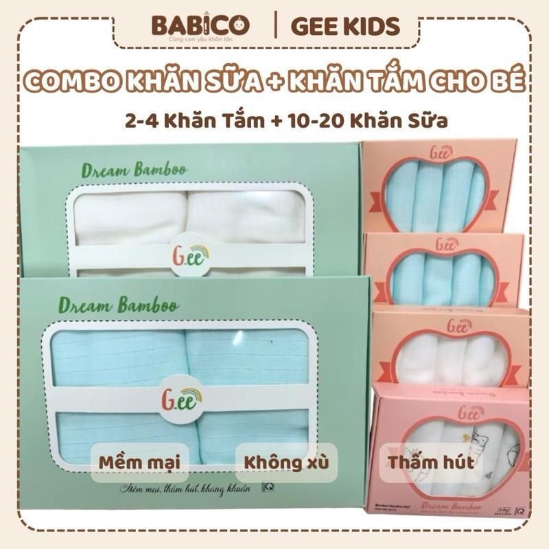 BABICO- Combo Trọn Gói Sơ Sinh Hãng Gee: 2-4 Chiếc Khăn Tắm Size 95x95cm+10-20 Chiếc Khăn Sữa 2 Lớp