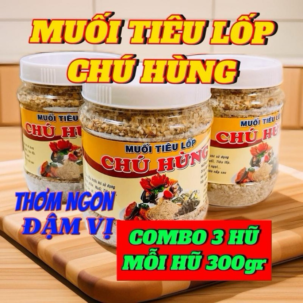 COMBO 900G ( 3 HỦ ) MUỐI TIÊU LỐP ĐẶC BIỆT NHIỀU TIÊU, THƠM NGON, ĂN CHAY ĐƯỢC, CHÚ HÙNG FOODS, ĐẠT 