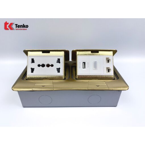 Ổ Cắm Điện Đôi 3 Chấu Âm Sàn Kèm 2 Ổ Mạng LAN, USB Và HDMI Chính Hãng Tenko TK-J04-08 Vàng