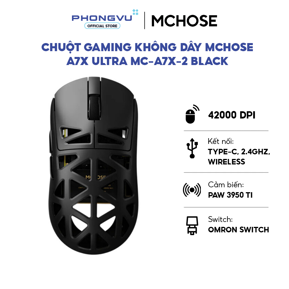 Chuột Gaming Không Dây MCHOSE A7X Ultra - Vỏ Hợp Kim Magie - Cảm Biến PAW3950TI - Bảo Hành 12 Tháng