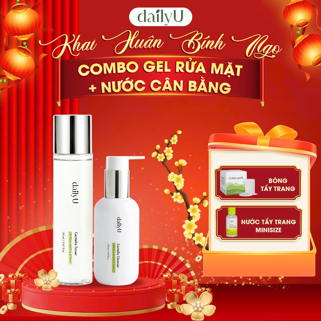 Combo Gel Rửa Mặt DailyU 150ML Và Toner DailyU 150ML Tặng Hộp Bông Tẩy Trang + Nước Tẩy Trang Mini 3