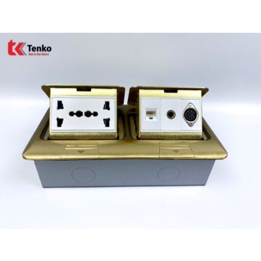 Ổ Cắm Điện Đôi 3 Chấu Kèm 2 Ổ Mạng LAN, USB Và HDMI Chất Liệu Đồng Cao Cấp Tenko TK-J04-08 Vàng Hộp 