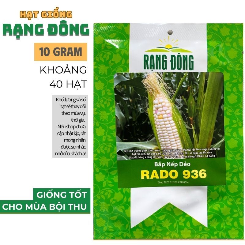 Hạt giống Bắp Nếp Dẻo Rado 936 hiệu Rạng Đông Seeds túi 10g ~ 40 hạt | C7